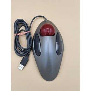 Logitech Trackman Marble USB T-BC21 Wired Trackball Mouse Gray Red Ball Tested